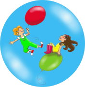 Dessin : Atmo et son amie flotte dans l'air grace à des ballons